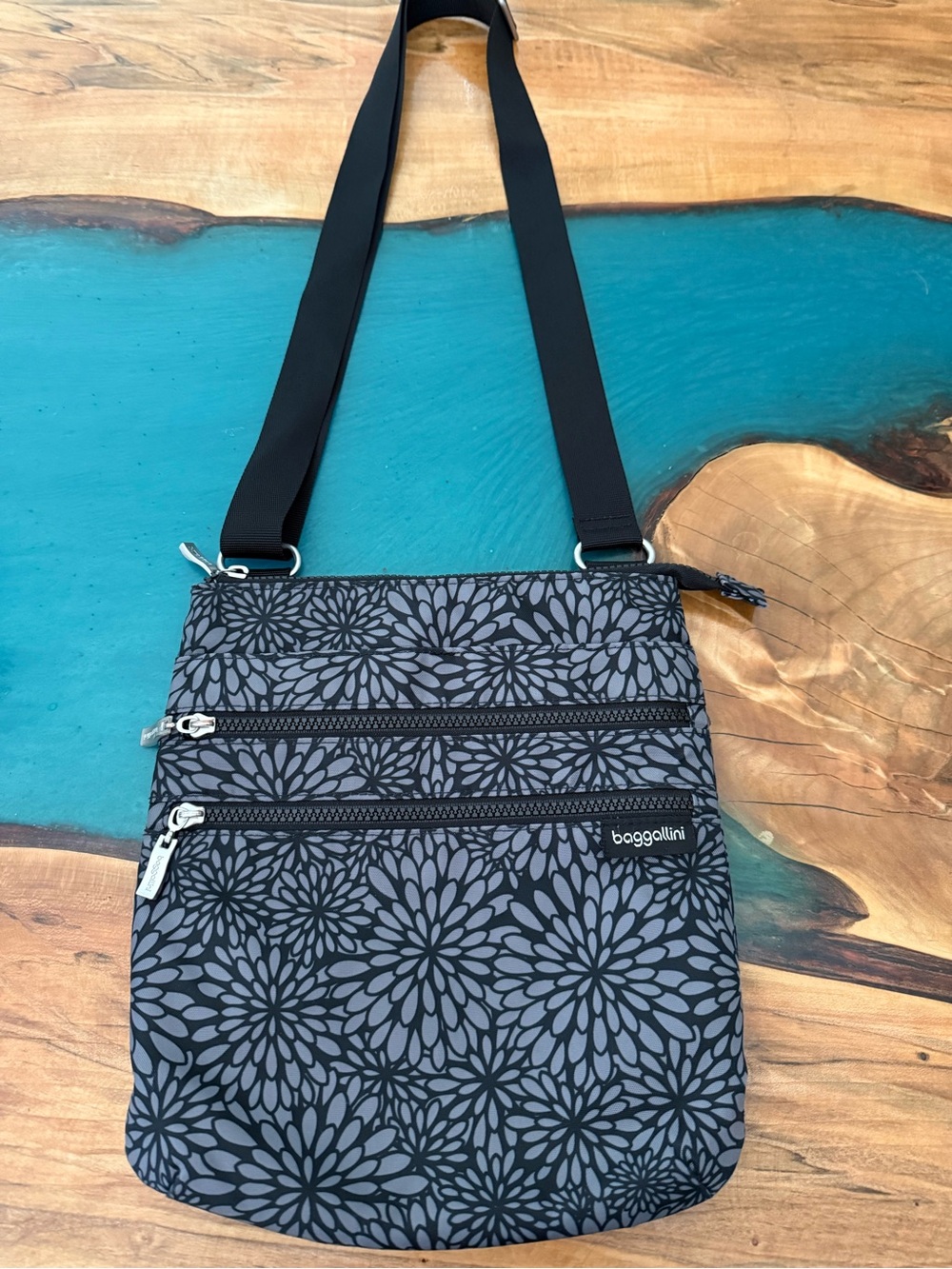 Baggallini Black & Gray Floral Crossbody Bag